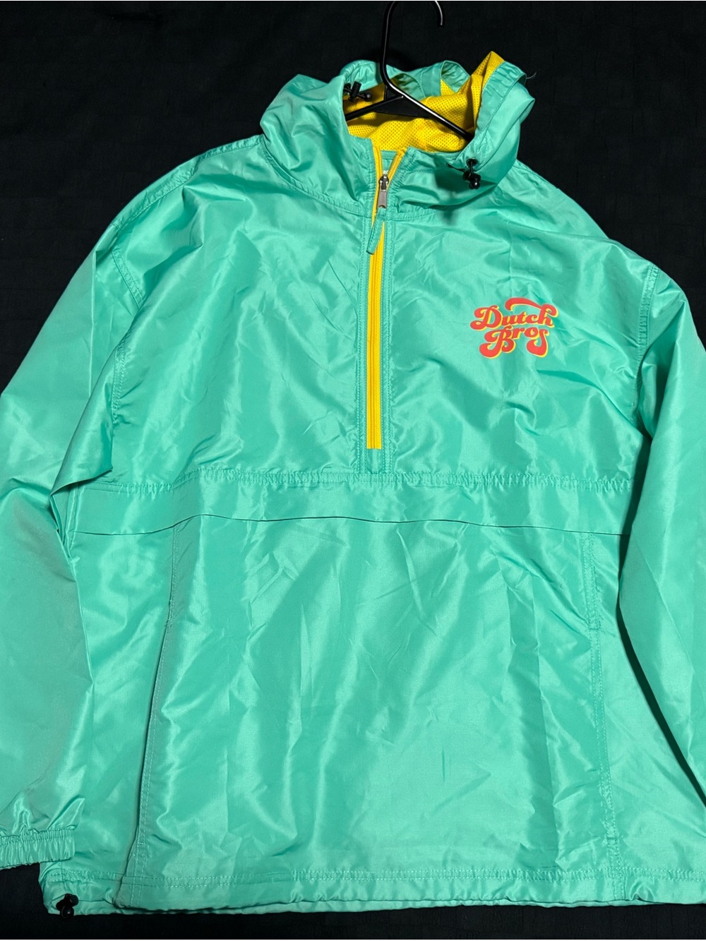 Dutch Bros Teal Pullover Anorak with Yellow Accents